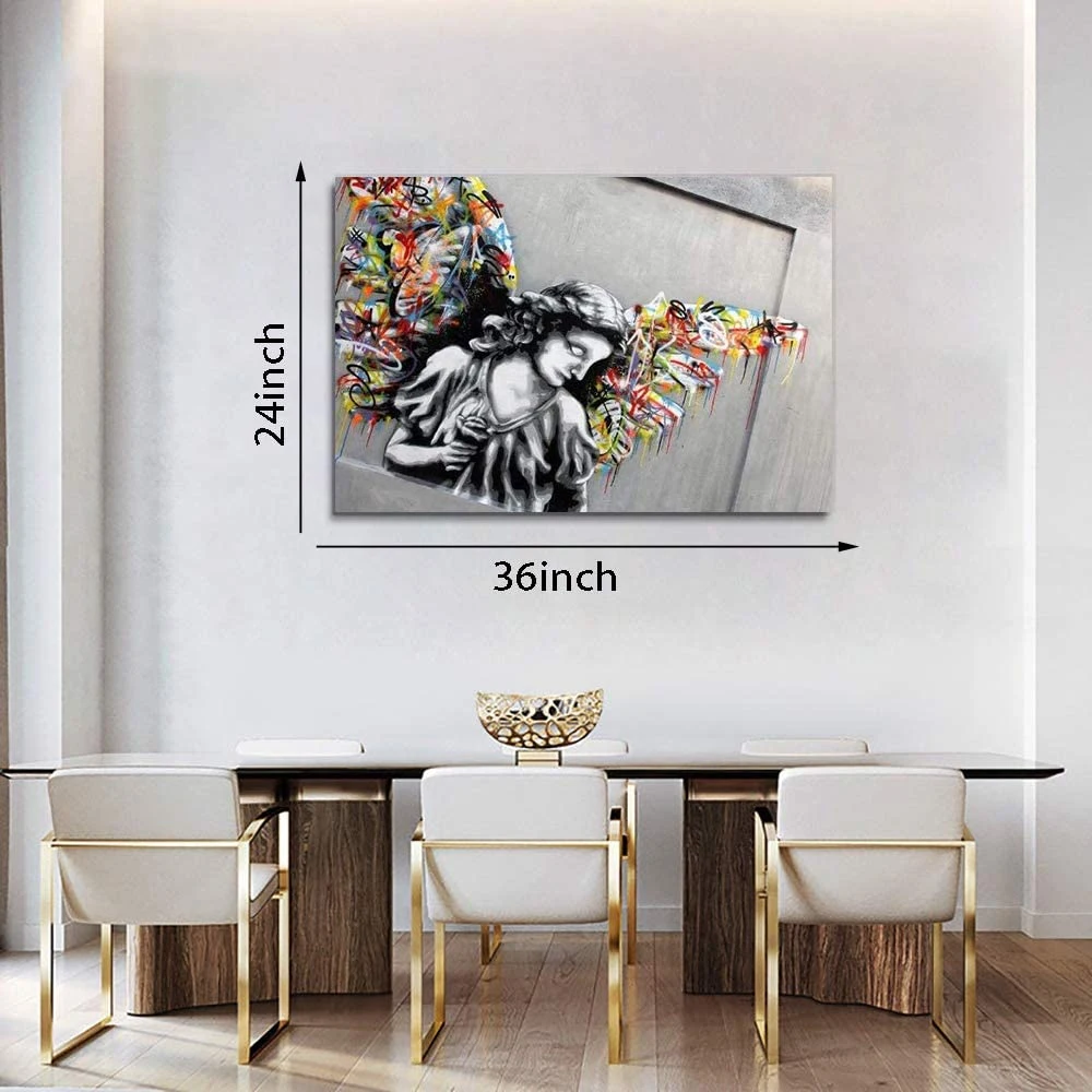 Custom Wall Art Street Graffiti Angel Wings Canvas Picture Art Print Painting Modern Framed Artwork Gallery Wrapped