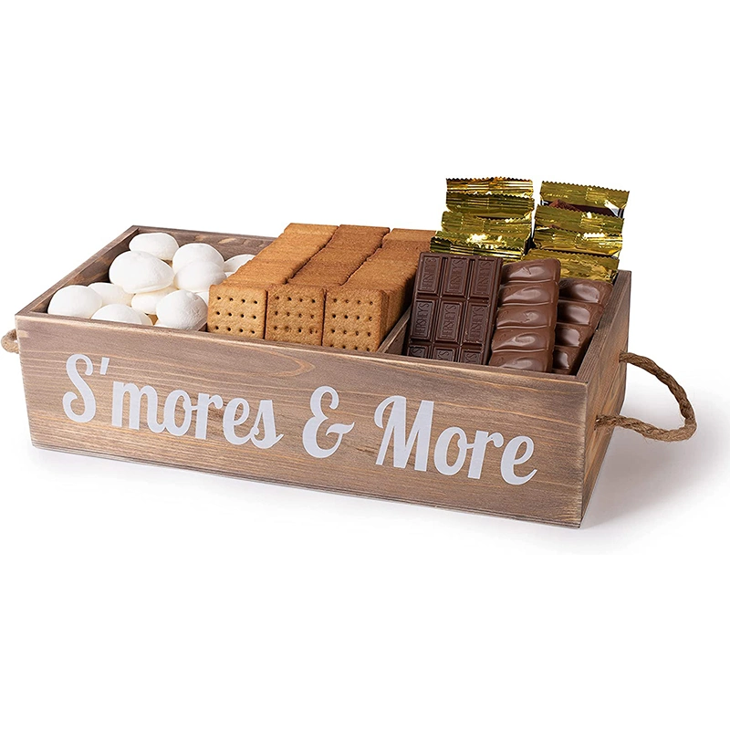 Wooden/Wood Multi-Grid Printed Mottos Tray with Rope Handles for Eggs/Food/Snacks/Biscuit/Cracker/Chocolate