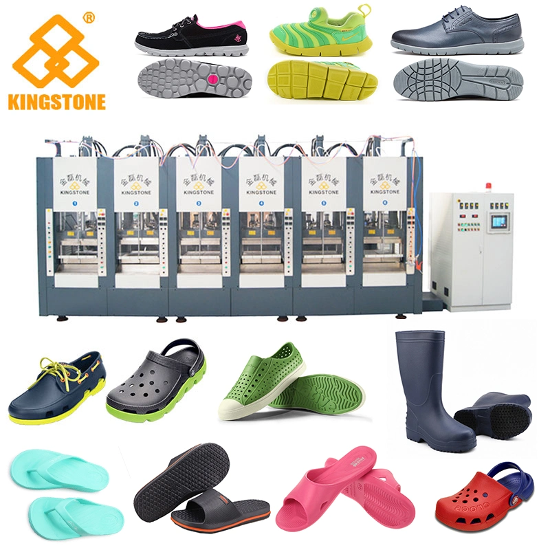 Máquina automática de moldeo por inyección de espuma EVA para fabricar suelas de zapatillas, sandalias, botas de lluvia en material EVA.