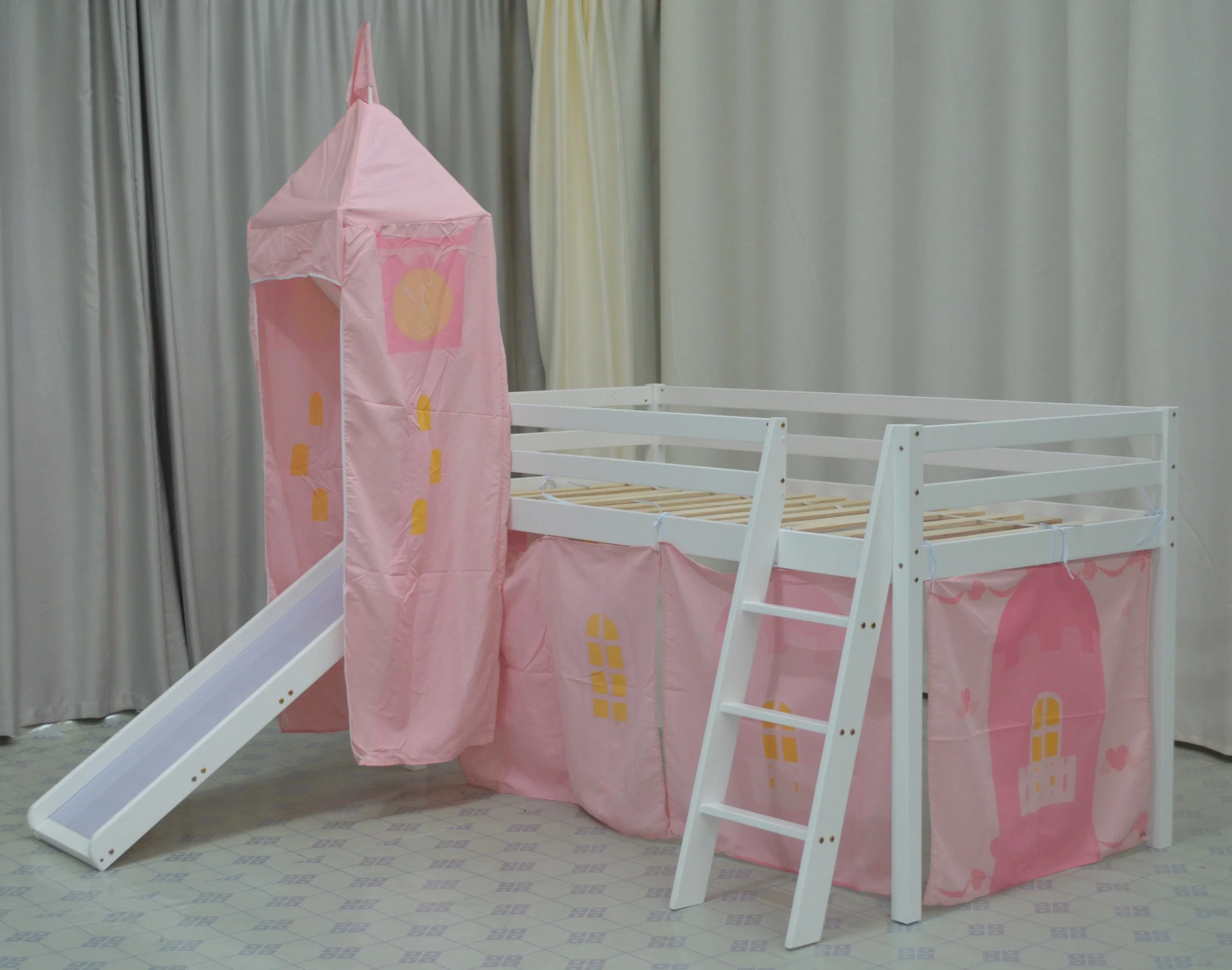 Midsleeper Cabin Bunk Bed Castle Tent Loft Bed with Slide and Slat