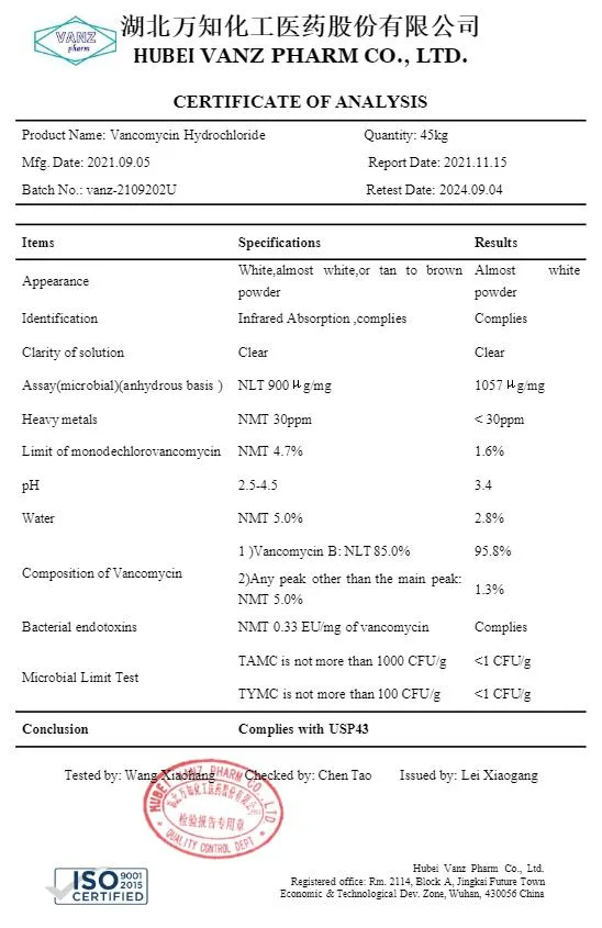 Vancomycin Hydrochloride (1404-93-9) Factory Supply with High quality/High cost performance 