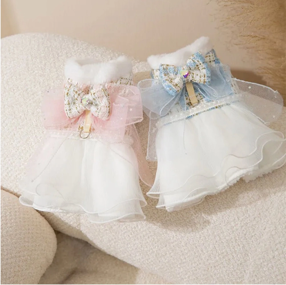 Hot Sale Lace Bow Dress Dog Clothes Soft Warm Comfortable Breathable Pet Clothes