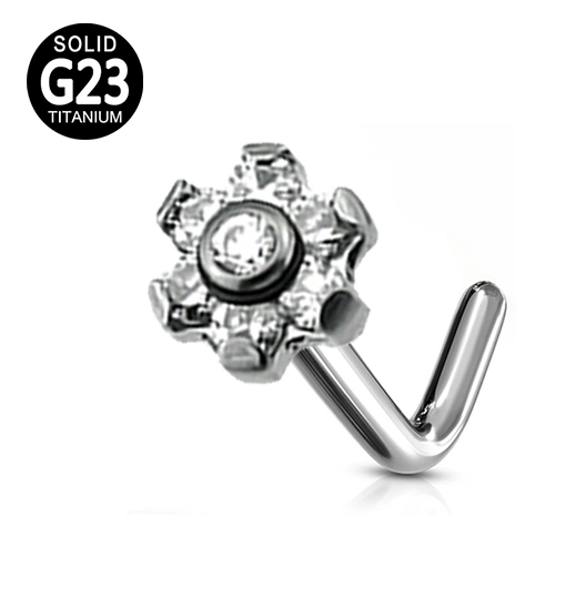 Body Piercing Jewelry Nose Ring ASTM F136 Titanium CZ Opal Blaze Set Flower Tops Nose Piercing Nose Jewelry Piercing Titanium