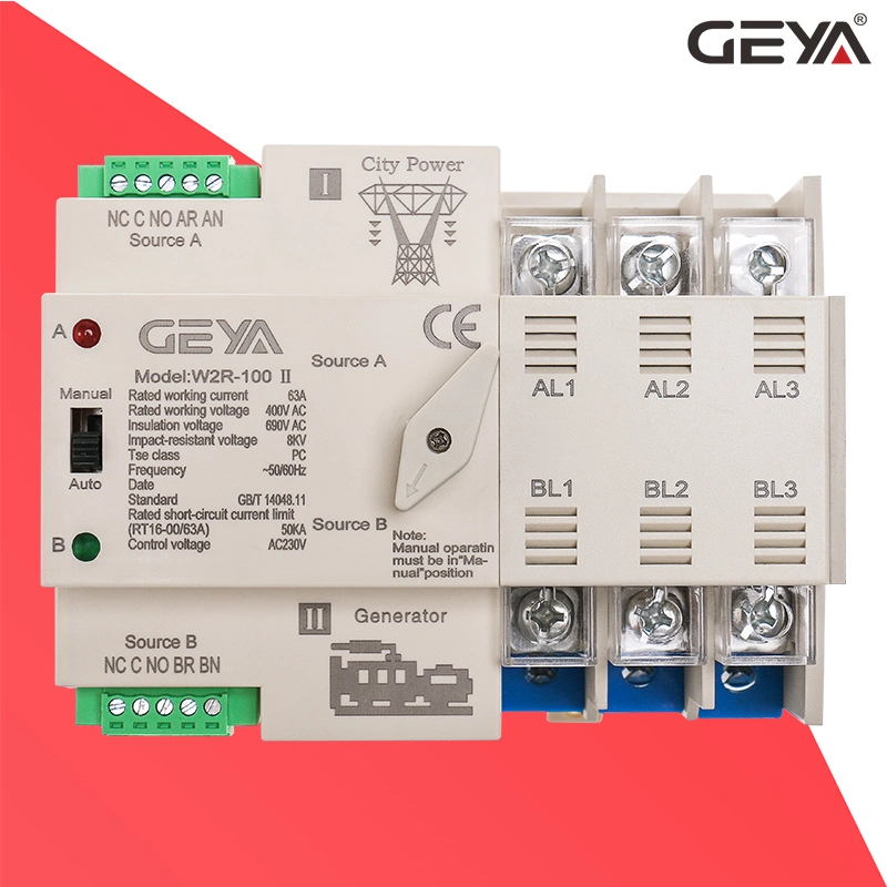 Fase 3 de ATS automático de alimentación de doble interruptor de Transferencia Automática 100A.