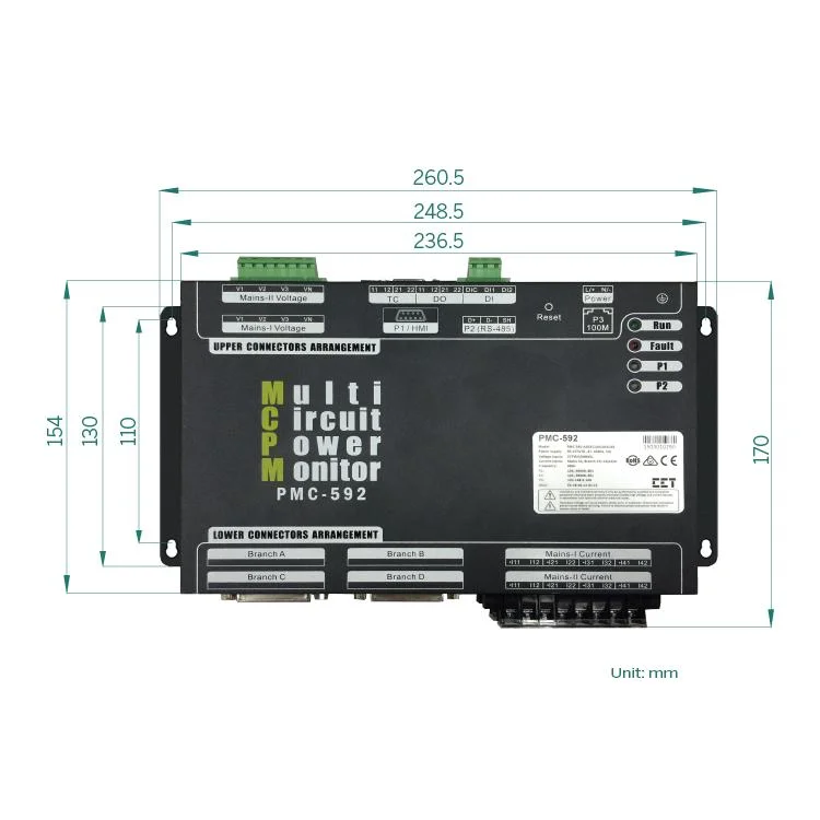 PMC-592 Classe 1 AC Multi-Circuito 2 Mains 84 Monitor de Ramo RS-485 Ethernet