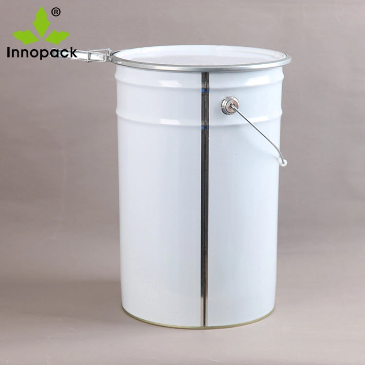 30 Liter White Metal Pail with Lock Ring Lid