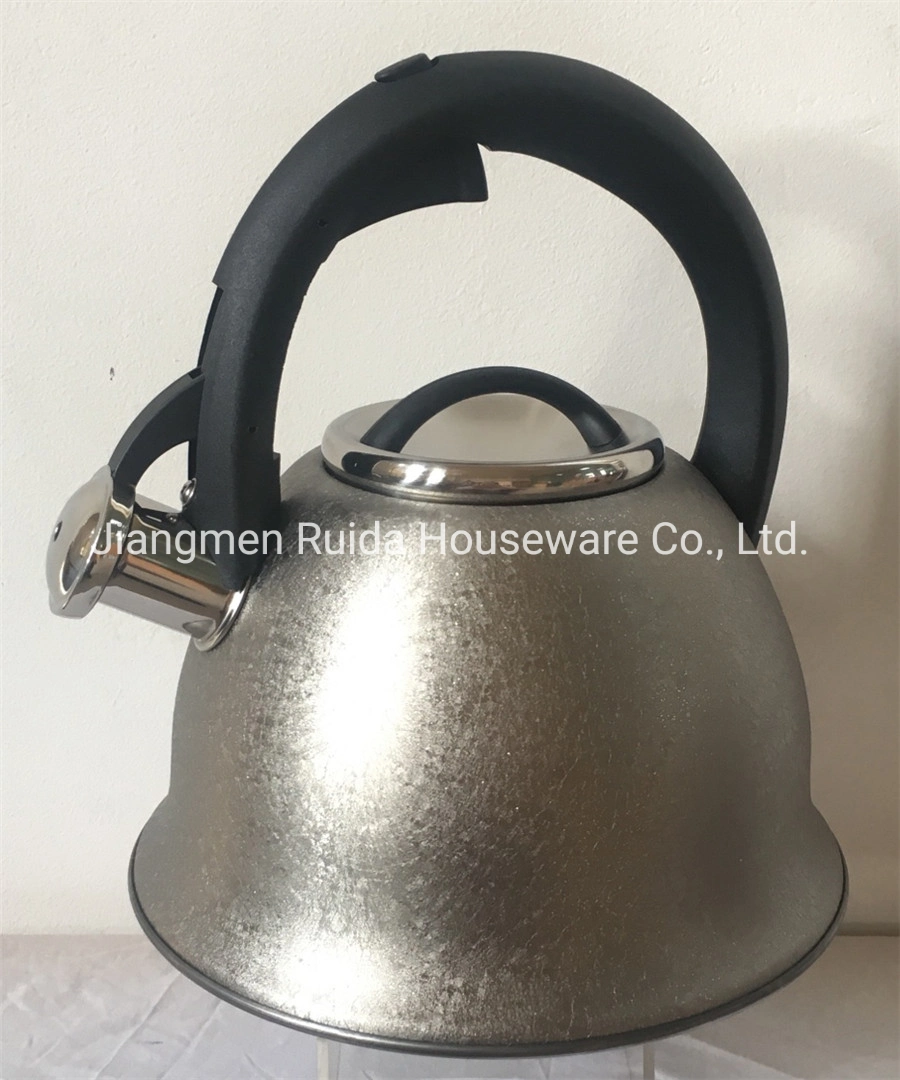 Home Appliance for 3.0L Stainless Steel Whistling Kettle in New Design with Sliver Power Coating of Body