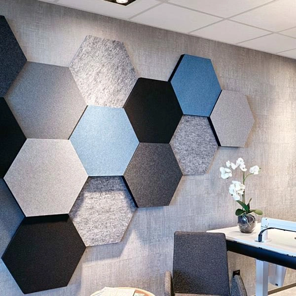 Hexagonal Shape Pet Fiber Acoustic Panel Bevel Edge Chamfer Edge