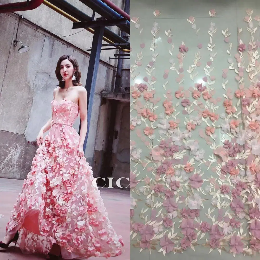 3D Blumen Applique Organza Hand Perlen Stickerei Spitzen Stoffe für Brautgewebe und Modebekleidung