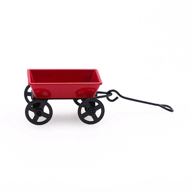 Toy Gifts Ornament Miniature Metal Red Small Pulling Cart Garden Furniture Accessories