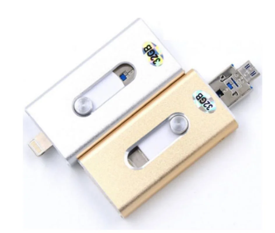 3 en 1 unidad Flash USB Memory Stick Metal para iPhone Android Windows