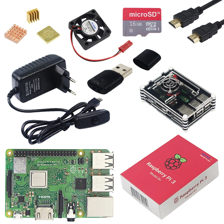 Raspberry Pi 3 Modelo B+ + caja ABS + 16GB Tarjeta SD + Adaptador de alimentación de 2,5 a los disipadores de calor + + HDMI para Rpi 3b Plus