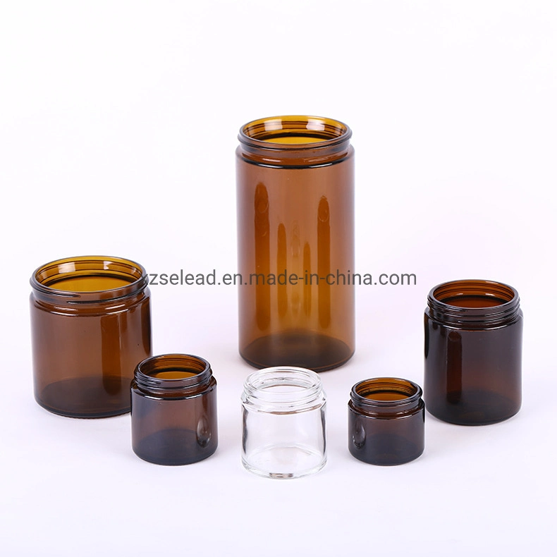 Empty 100ml 250ml 8oz Amber Round Glass Candle Jar Container with Metal Lid 9oz Candle Glass Jar