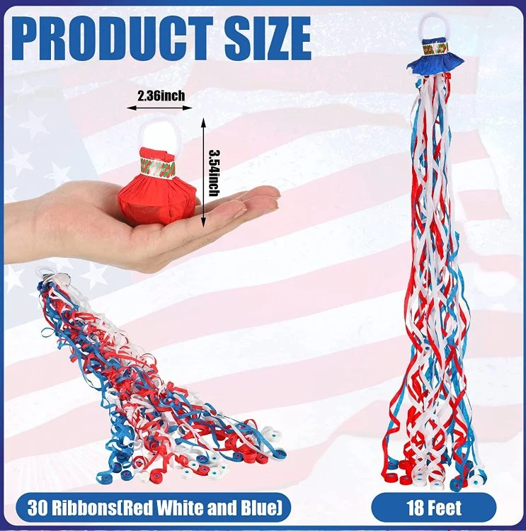 USA Patriotic Independence Day Streamers Popper Fourth of July 4th of July Decoration Parade Party Hand Throw Streamers