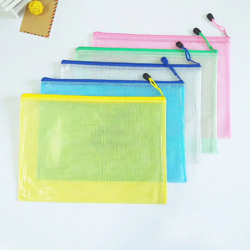 Mesh Zipper Pouch Document Bag, Plastic Zip File Folders in Colors, Zipper Bags for Organizing, Letter Size, A4 Size, for School, Board Games and Office