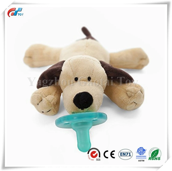 Soft Brwon Puppy Design Animal Plush Pacifier Baby Toy