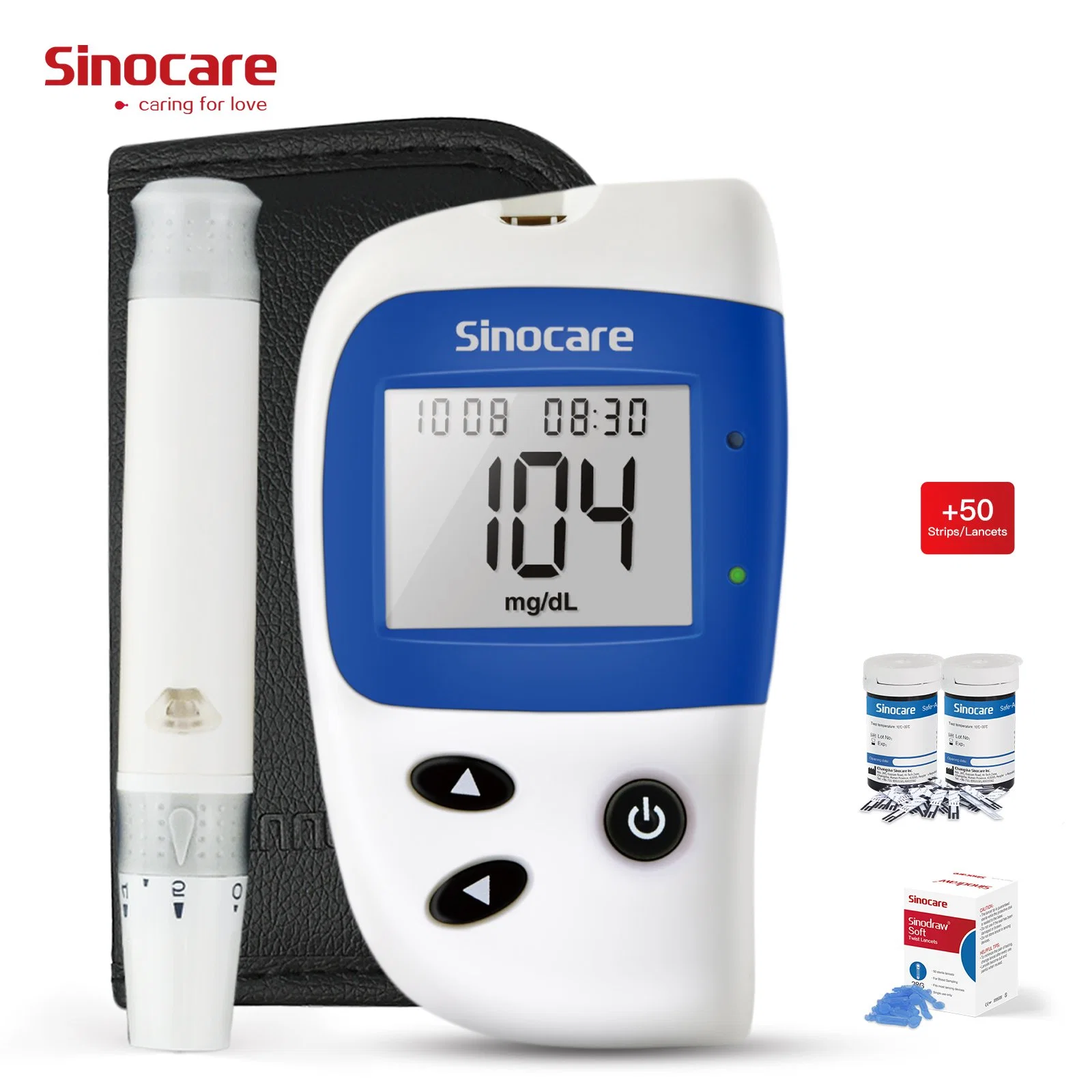 Medidor de glucosa en sangre Sinocare Kit de monitor de glucosa en sangre, cuatro cajas de tiras de prueba de glucosa en sangre, un medidor de glucosa en sangre