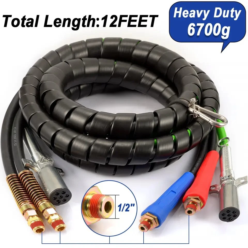 12ft 3 Zoll 1 Wrap Air Power Line 7-polig Glad Hand-Luftschlauch ABS Semi-Elektrischer Luftschlauch