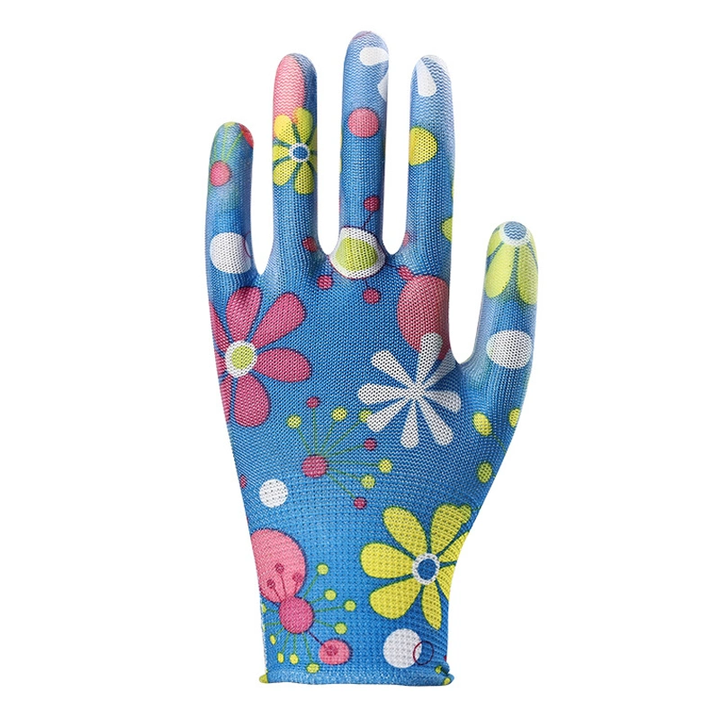 Colorful Printing Women Anti Slip Garden Industry Construction Safety Work Yard Nitrile Coated Gardening Gloves