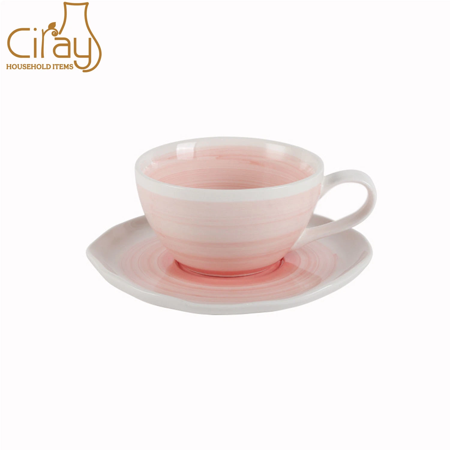 280ml Hand-Painted Irregular Graded Color Ceramic Coffee Cup and Saucer Set