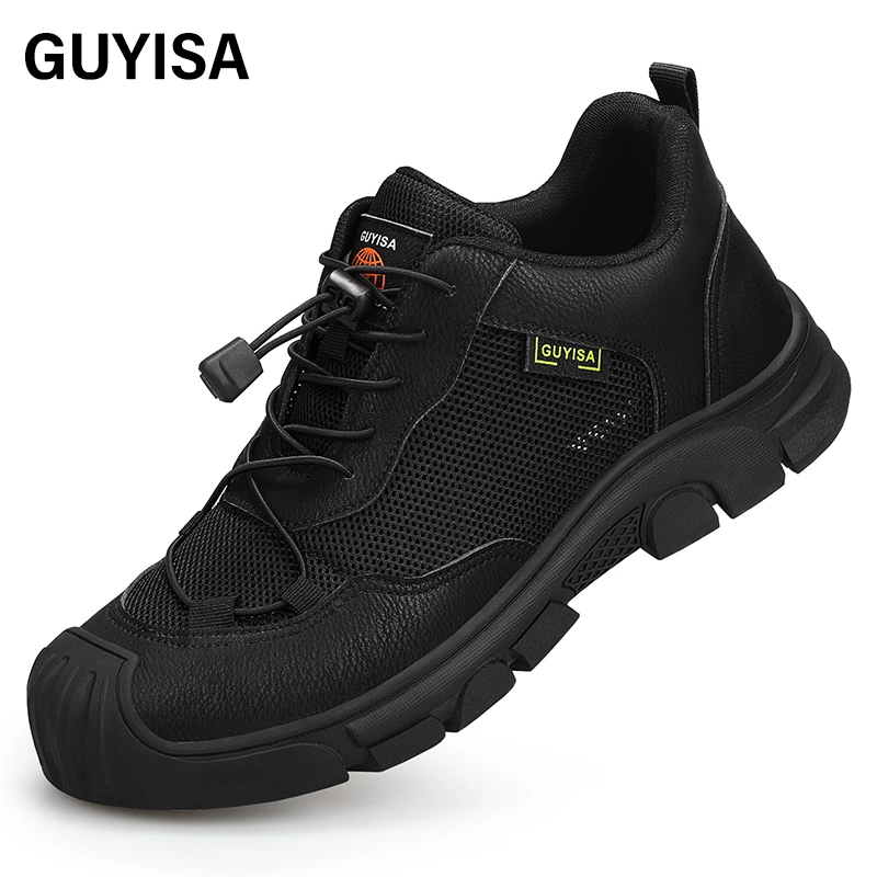 Guyisa Popular Estándar Europeo CE transpirable zapatos de seguridad ligeros y. Zapatos de trabajo de construcción industrial transpirables sin cordones