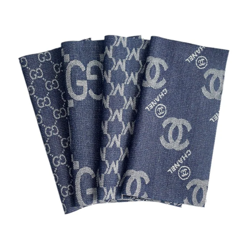 180cm Super Wide Width Dobby Slub Brand Letter Pattern Jacquard Denim Jean Fabric