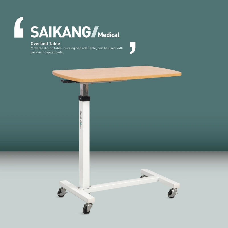 Skh042 resistente de madera Muebles Muebles de Hospital Médico ajustable Overbed Tabla con ruedas