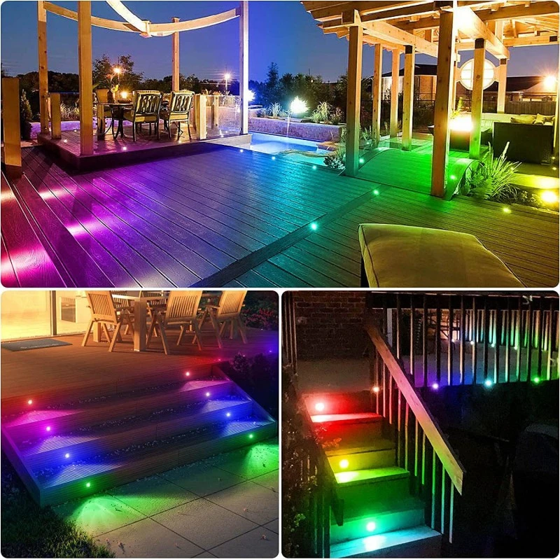 10PCS RGB IP67 Outdoor Waterproof Stainless Steel Recessed LED Deck Light Kit