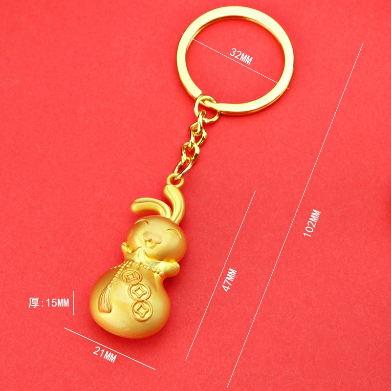 شعار المصنع بالجملة 3D فارغة سنة من الأرنب Zodiac Car Key Chain Pendant Gold Store Jewellery Line Bank سلسلة مفاتيح معدنية هدية رفيقة