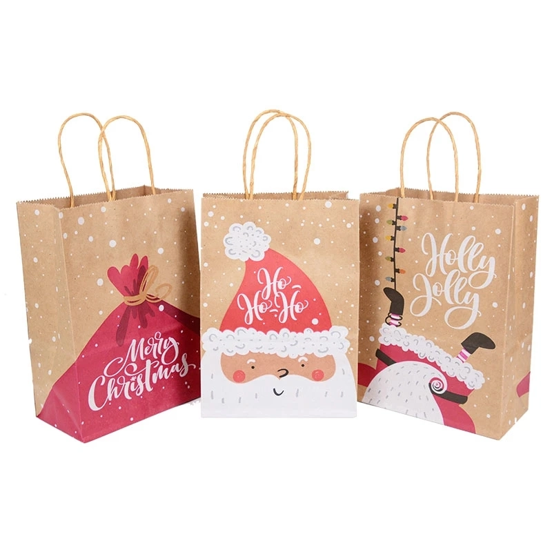 Wholesale/Supplier Christmas Paper Gift Box Bag Packaging Merry Christmas Biodegradable Kraft Paper Shopping Gift Kraft Carry Bag for Festival