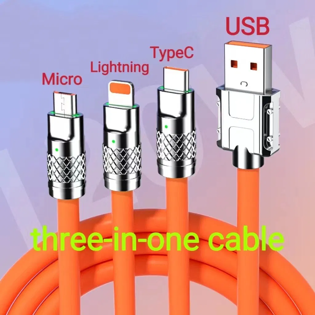 Environmentally Friendly Nylon Data Cable Suitable for USB Devices Such as Android I Phone, 3-in-1 1.5 Meters, 2 Meters, and 3 Meters