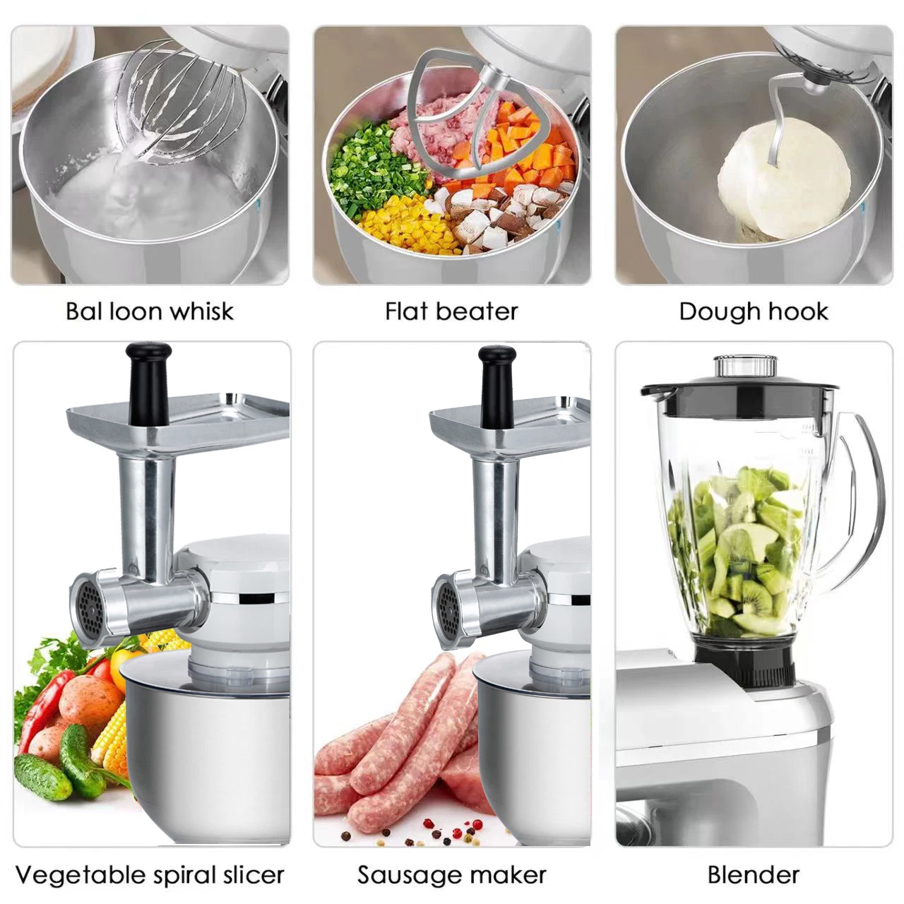 Dough Mixer 2kg Kitchen Equipment with Meat Grinder Aid Kitchen Table Stand Mixer