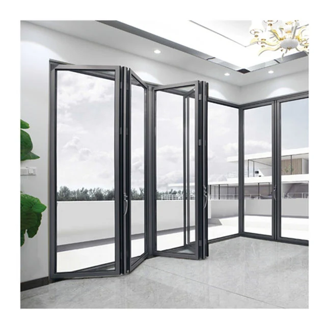 Outdoor Exterior Bifold Doors Aluminum Alloy Folding Oval Glass Door