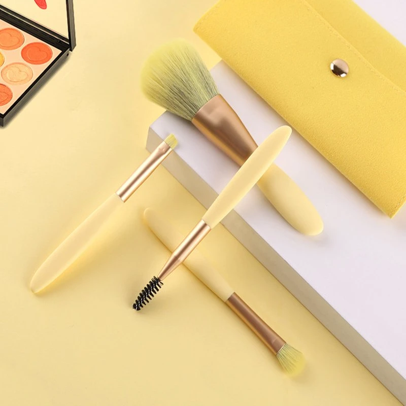 Yellow Makeup Brushes Set 4PC Face Eye Cosmetic Artificial Hair Beauty Tool Make up Powder Blush Brushes Kit