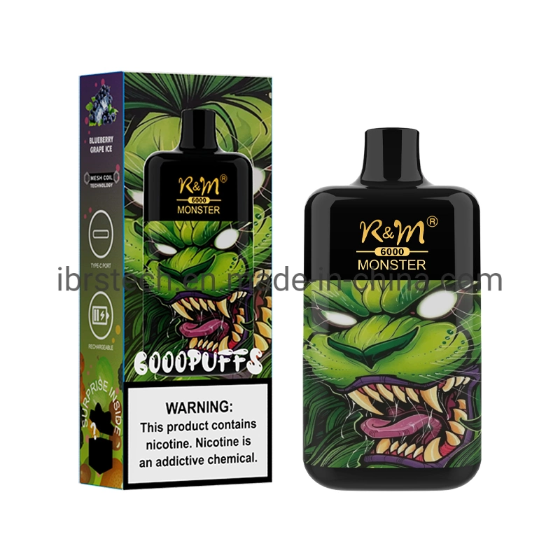 Personalizada de Fábrica 13ml e Líquido Monstro Randm Puff 6000 Caixa da bobina de malha mod EU Vape por grosso de cigarros Electrónicos