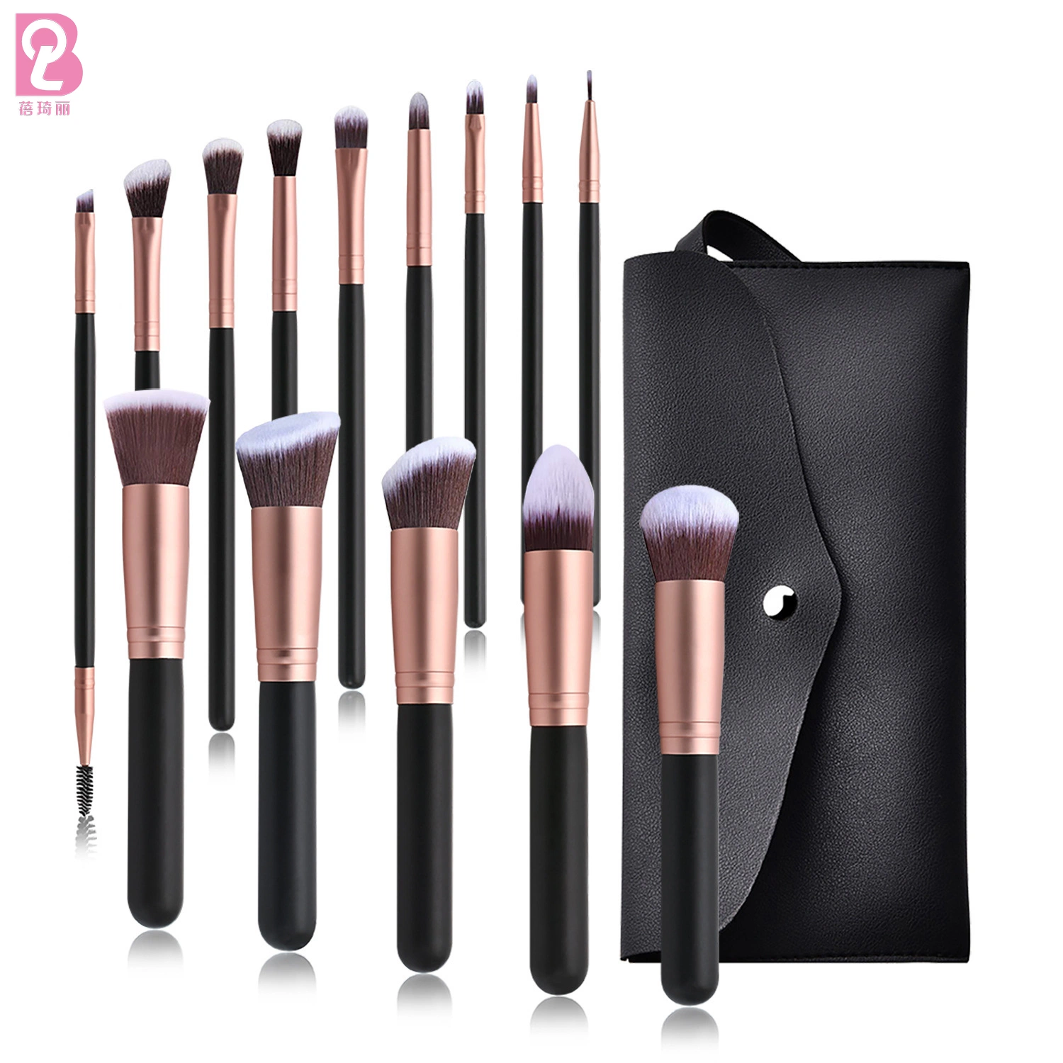 Beiqili Logo personnalisé 14PCS Pinceaux de maquillage professionnels Cosmétiques coréens colorés Ensembles de pinceaux de maquillage pour femmes Pinceaux végétaliens avec boîte.