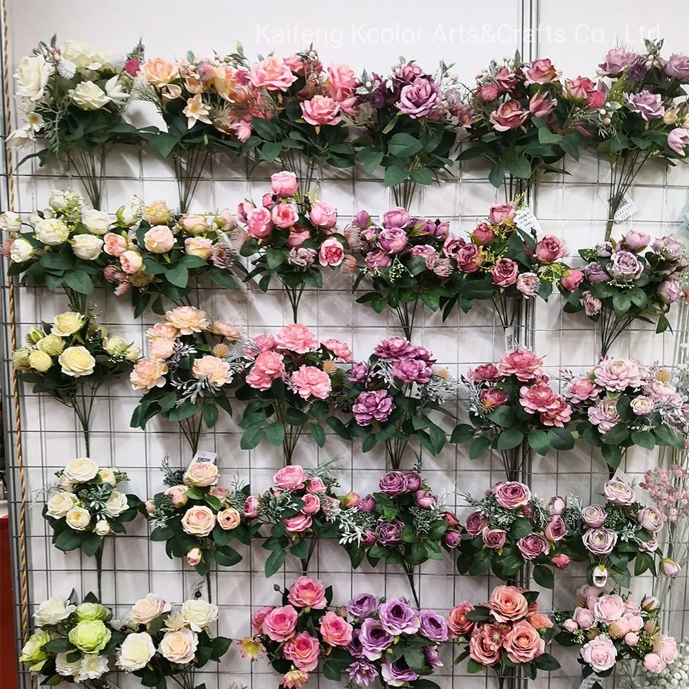 Comercio al por mayor de 7 ramas de flores de seda artificial decorativa Inicio Rose para la boda la decoración de flores