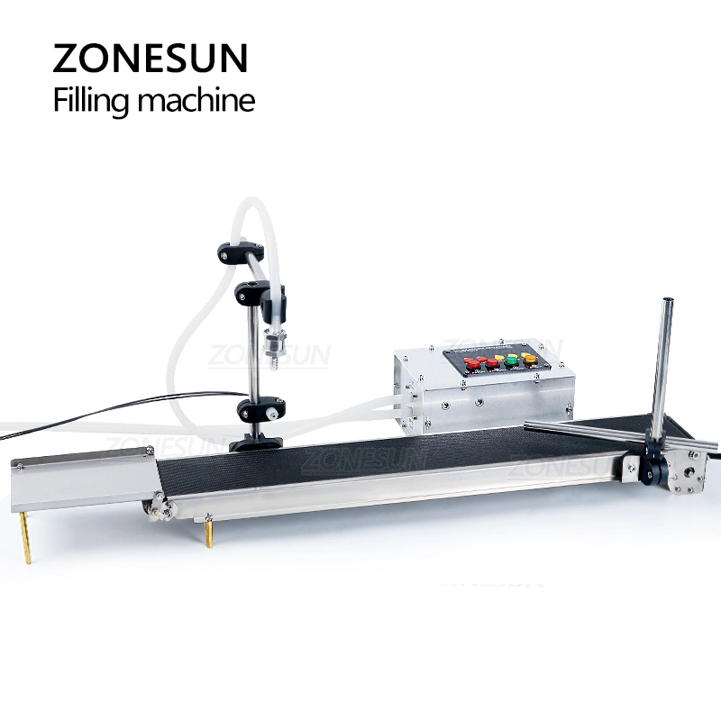 Zonesun Milk Juice Water Eyedrops Toner Beverage Processing Machinery Automatic Single Head Filling Machine with Conveyor