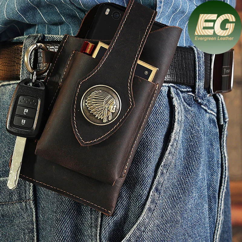 Al1019 Crazy Horse Case Clip Cell Belt Holder for Mobile Tactical Holster Leather Phone Pouch