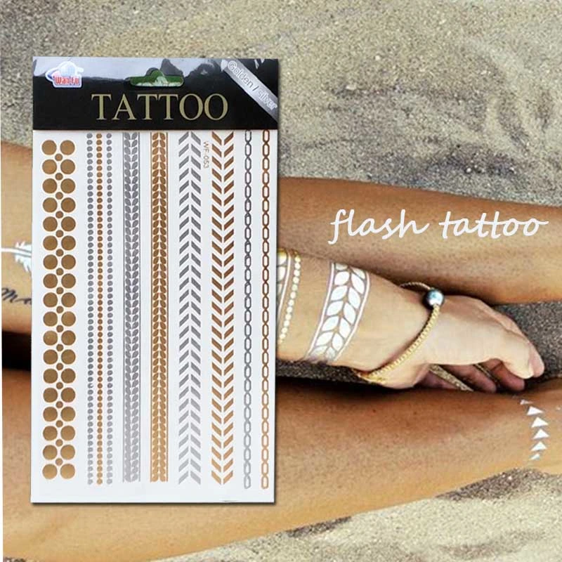 Hot Sale Metal Gold Silver Temporary Flash Tattoo Disposable