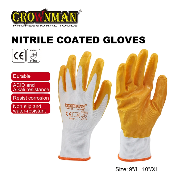 Crownman PPE, L/XL 13 Gauge White Polyester Liner Nitrile Coated Gloves