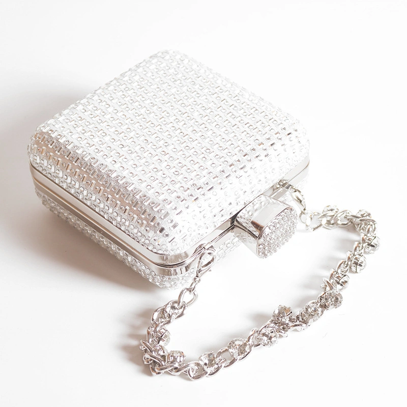 Womens Fashion Mini Crystal Embellished Clutch Bags with Chain