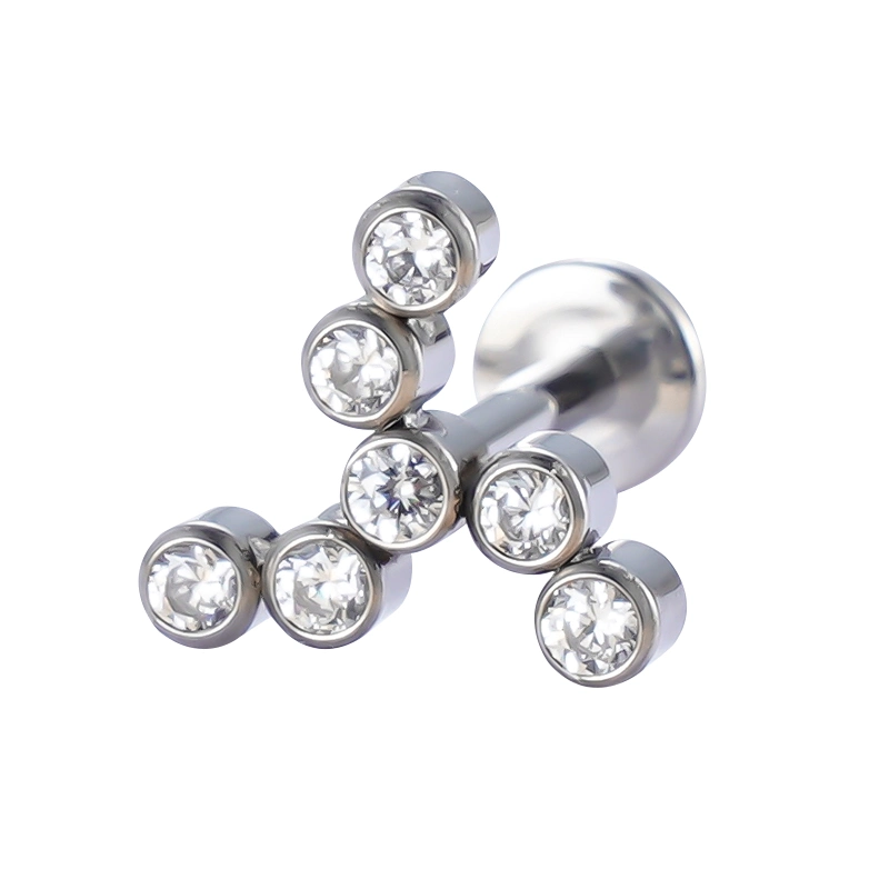 Conjunto de moldura de forma de fresa de titânio com rosca interna CZ Top Labret Turbinas de vento grandes tipo Piercing Dessex Jóias