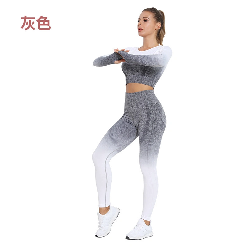 Seamless Women Sports Suit Fitness Gradient Yoga Set Push up Workout Gym Leggings Running Clothing Tracksuit Sportswear