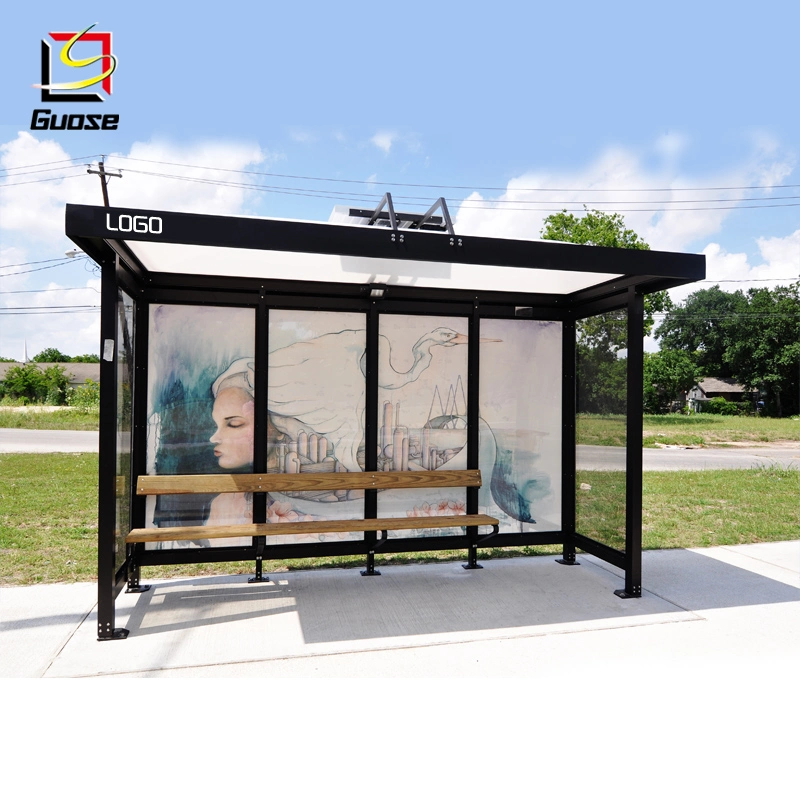 Glass Wall Bus Stop Advertising Bus Station Rain Shelter Solar Bus Stop with Bench