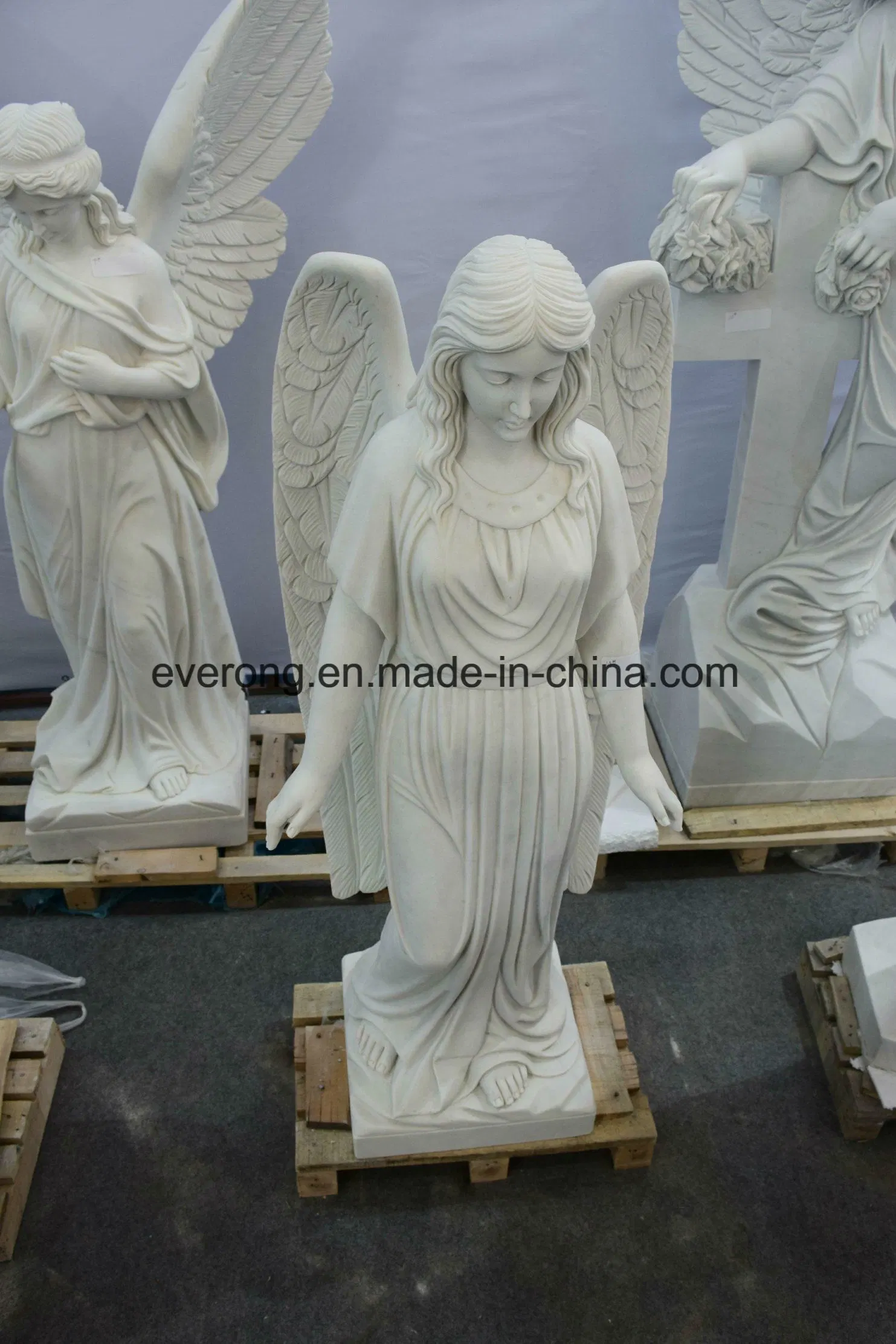 Marble Angel Sculpture Life Size Weeping Angel Statues with Big Wings