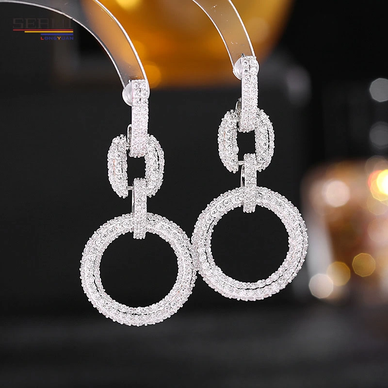 S925 la aguja de plata de enclavamiento de zirconio Hoop Earrings