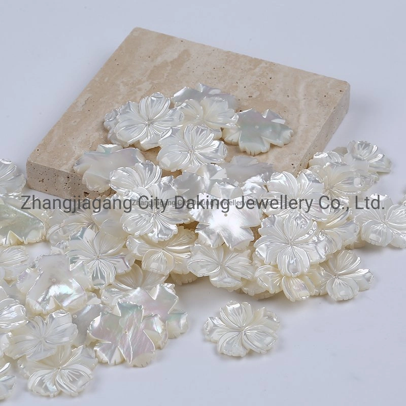 28-29mm Natural White Carved Flower Mother of Pearl Shell 5 Petals Loose Beads for Jewelry Making