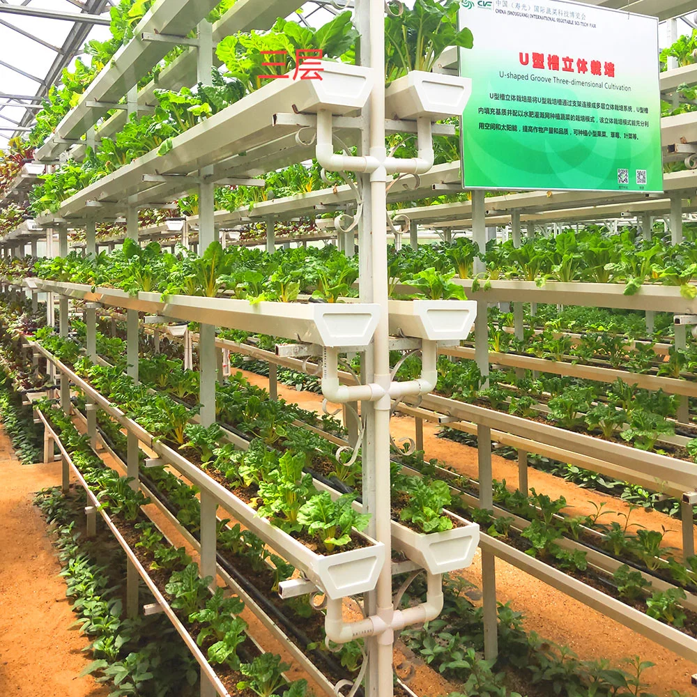 L'intérieur de l'agriculture HYDROPONIQUE NFT canal vertical du système de croître pour jardin de fleurs de serre avec chaudière de chauffage/ventilateur de refroidissement