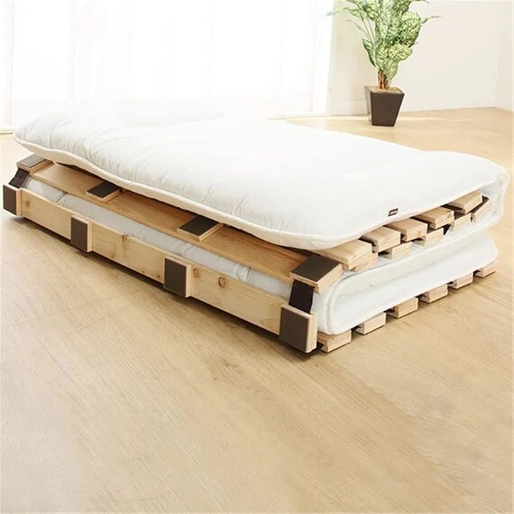 Japanese Tatami Useful Fold up Beds Folding Single Wooden Bed Furniture Folding Bed